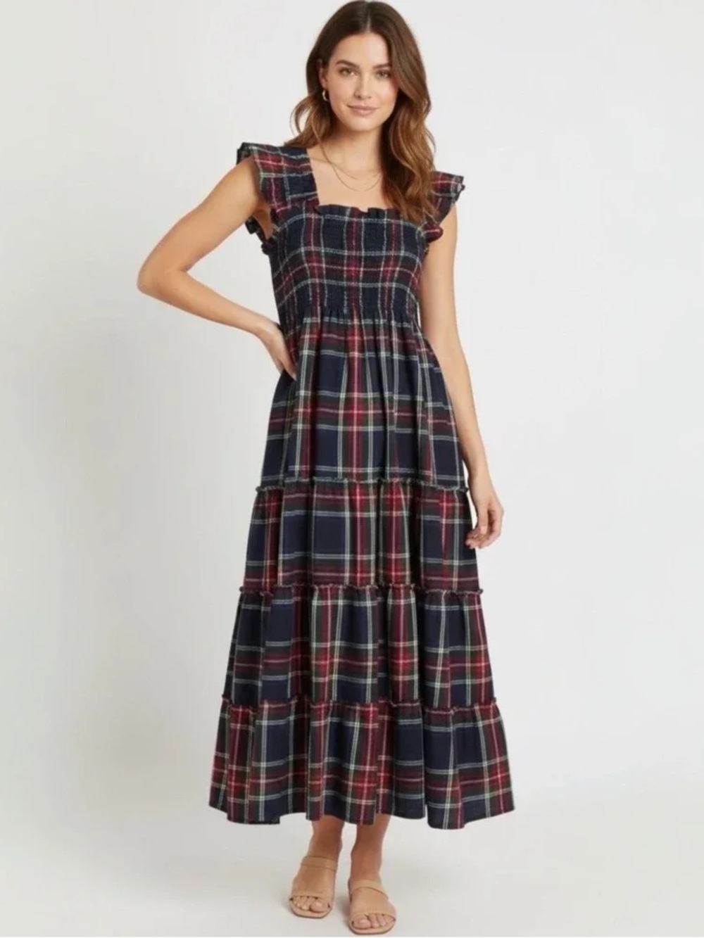 Hill House Ellie Midi Nap Dress Navy Tartan Plaid SZ XS
